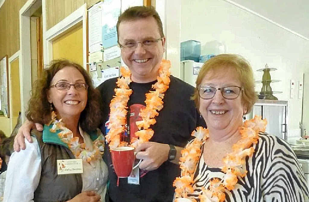 Our guest speaker Spencer Howson enjoying a cup of tea with Kathy and Jude. Our guest speaker Spencer Howson enjoying a cup of tea with Kathy and Jude.
